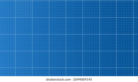 A sheet of graph paper with a precise grid and small 10x10 squares marked with sections on a blue background. Ideal for mathematical, engineering, architectural and technical drawings. Vector