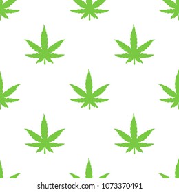 Sheet green of marijuana isolated on white background. Vector Seamless pattern.