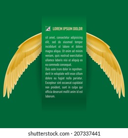 Sheet of green paper with text with wings on both sides