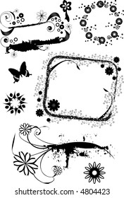 Sheet of grunge vector elements, frames, borders, and backgrounds.