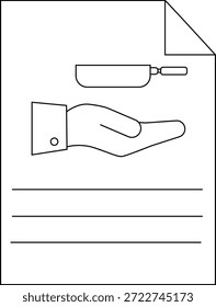 Sheet with a hand holding a pan lines and a folded corner