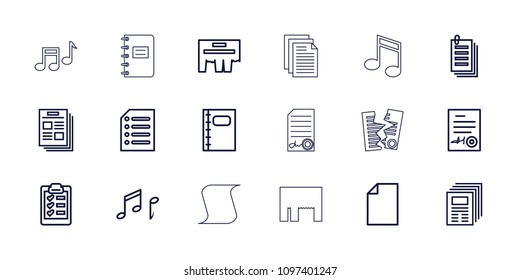 Sheet icon. collection of 18 sheet outline icons such as paper, ad, newspaper, notebook, note, signed document, clipboard, notepad. editable sheet icons for web and mobile.
