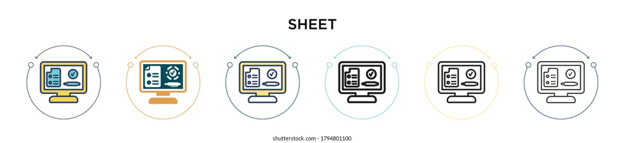 Sheet icon in filled, thin line, outline and stroke style. Vector illustration of two colored and black sheet vector icons designs can be used for mobile, ui, web