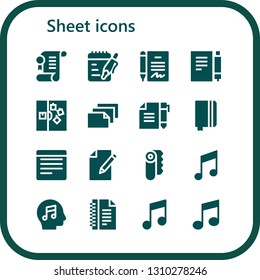 sheet icon set. 16 filled sheet icons.  Collection Of - Agreement, Notes, Contract, Note, Paper, Notebook, Music