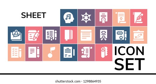  sheet icon set. 19 filled sheet icons. Simple modern icons about  - Music, Note, Shopping list, Musical note, Contract, Agreement, Paper, Notes, Notebook, Boarding, Graphene