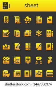 sheet icon set. 26 filled sheet icons.  Simple modern icons about  - Contract, Agreement, Music, Notes, Paper, Bingo, Graphene, Shopping list, Note, Notebook, Sheet, Notepad