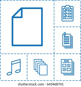 Sheet icon. set of 6 sheet outline icons such as paper, clipboard, music note