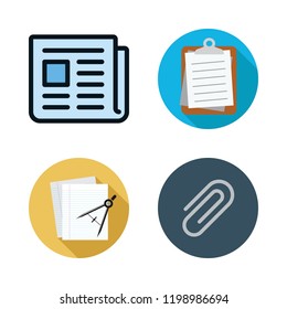 sheet icon set. vector set about clipboard, paper clip, papers and text lines icons set.