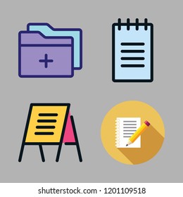 sheet icon set. vector set about notebook, folder and text lines icons set.