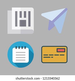 sheet icon set. vector set about notebook, business card, paper plane and newspaper icons set.