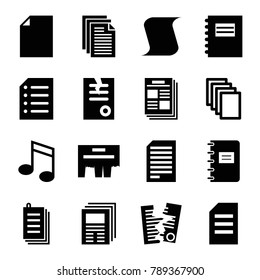 Sheet icons. set of 16 editable filled sheet icons such as paper, notepad, ad, newspaper