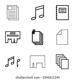 Sheet icons. set of 9 editable outline sheet icons such as paper, notepad, music note, ad, note