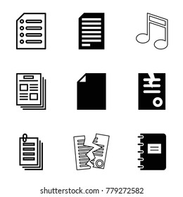 Sheet icons. set of 9 editable filled and outline sheet icons such as paper, newspaper, notepad