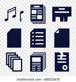 Sheet icons set. set of 9 sheet filled icons such as paper, note, ad