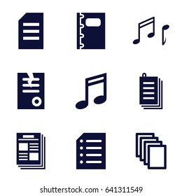 Sheet icons set. set of 9 sheet filled icons such as paper, notebook, note, newspaper