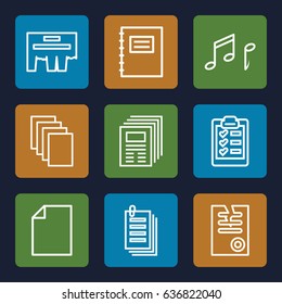 Sheet icons set. set of 9 sheet outline icons such as paper, note, clipboard, notepad, ad