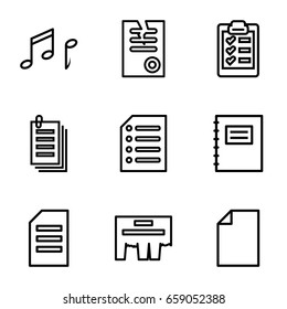Sheet icons set. set of 9 sheet outline icons such as paper, note, clipboard, notepad
