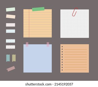 Sheet illustration set. Clip, Notepad Vector drawing. Hand drawn style.