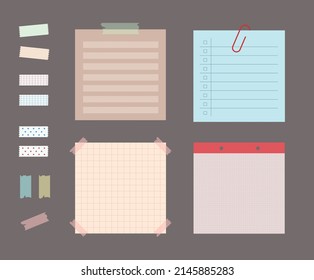 Sheet illustration set. Clip, Notepad Vector drawing. Hand drawn style.