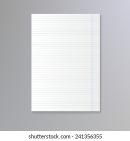 Sheet of lined paper. Vector notebook paper background