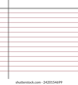 Sheet of Lined Paper ,Vector notebook paper,A4 lined format vector mock-up vertical illustration made in proportional size. Editable strockes. Lines are not expanded ,english paper