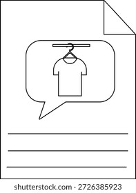 A sheet with lines contains a speech bubble with a Tshirt on a hanger
