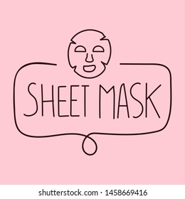 Sheet mask hand drawn badge. Skin clean concept. Vector illustration on pink background.