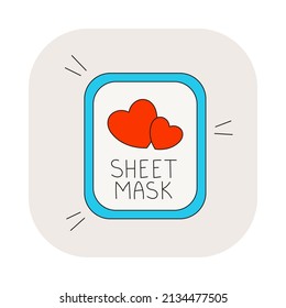 Sheet mask icon. Cute cartoon vector graphic. Fancy doodle asian style illustration of Korean beauty cosmetic product stuff sign.
