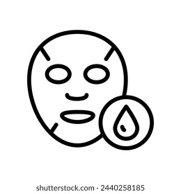 Sheet mask line icon. Hydrogen mask. Skincare procedure. Facial beauty treatment. Cosmetics, makeup. Simple line illustration. Contour symbol. Vector isolated outline drawing