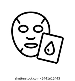 Sheet mask line icon. Hydrogen mask. Skincare procedure. Facial beauty treatment. Cosmetics, makeup. Simple line illustration. Contour symbol. Vector isolated outline drawing