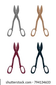 sheet metal cutting shears 4 color of silver vector illustration