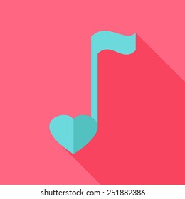 Sheet Music With Heart. Flat Stylized Object With Long Shadow