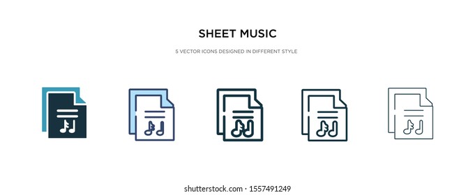 sheet music icon in different style vector illustration. two colored and black sheet music vector icons designed in filled, outline, line and stroke style can be used for web, mobile, ui