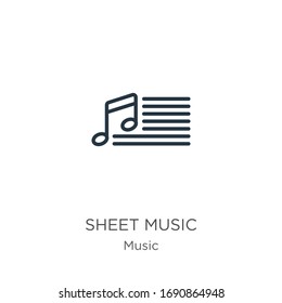 Icono de música de hoja. Icono de contorno lineal delgado aislado en fondo blanco de la colección de música. Signo vectorial de línea, símbolo para web y móvil