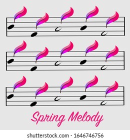 Sheet music with leaves as notes and "Spring melody" text
