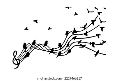 sheet music wall decal birds patterns treble clef musical notes bedroom nursery interior decor art vinyl wall sticker