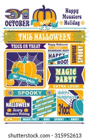 sheet of newspaper with the elements and icons Halloween on a white background