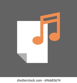 Blatt mit Hinweis Musical Sign Icon Music File Concept Flache Vektorgrafik