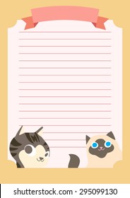 Sheet Note Paper template with Cute british short hair cat and tabby orange cat