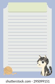 Sheet Note Paper template with Cute tabby american short hair cat 