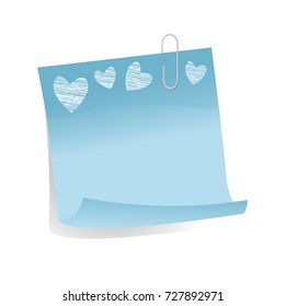 Sheet of note papers with hearts. Isolated on a white background.