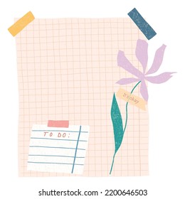 Sheet of notebook with flower and washi tape. To do list, business organizer page, paper sheet. Journal and planner design vector illustration.