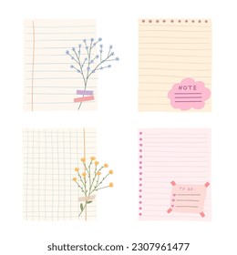 Sheet of notebook with flower and washi tape.