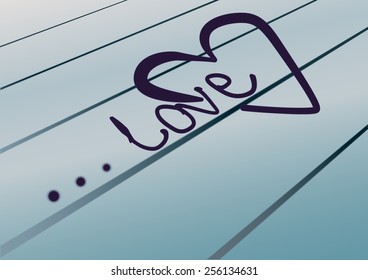 Sheet of notebook with handwritten inscription love. Vector background illustration
