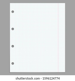 Sheet from a notebook with holes. Lined paper. Vector illustration isolated on white background