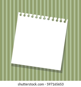 sheet from a notebook on a striped green background