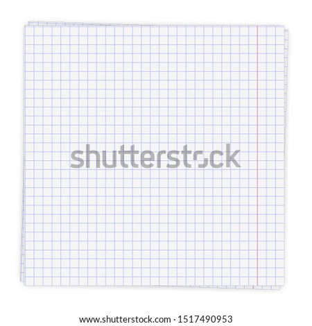 Sheet of notebook paper in a cage, isolated on white background, vector illustration.