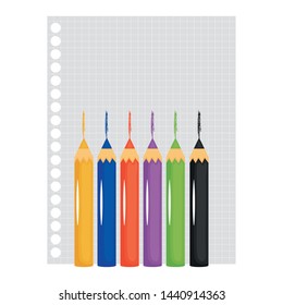 sheet of notebook paper with colors pencils