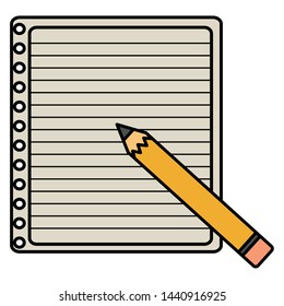sheet of notebook paper with pencil and supplies