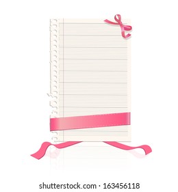 Sheet of notebook with red ribbons. Vector design 